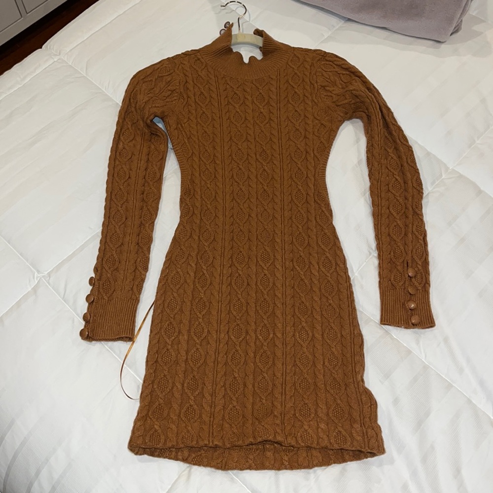 Brown open back sweater dress